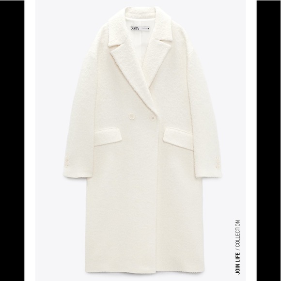 ZARA Double Breasted Wool Blend Coat White - Picture 3 of 9